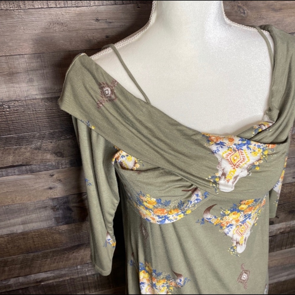 Olive floral bull skull dress - Picture 3 of 4